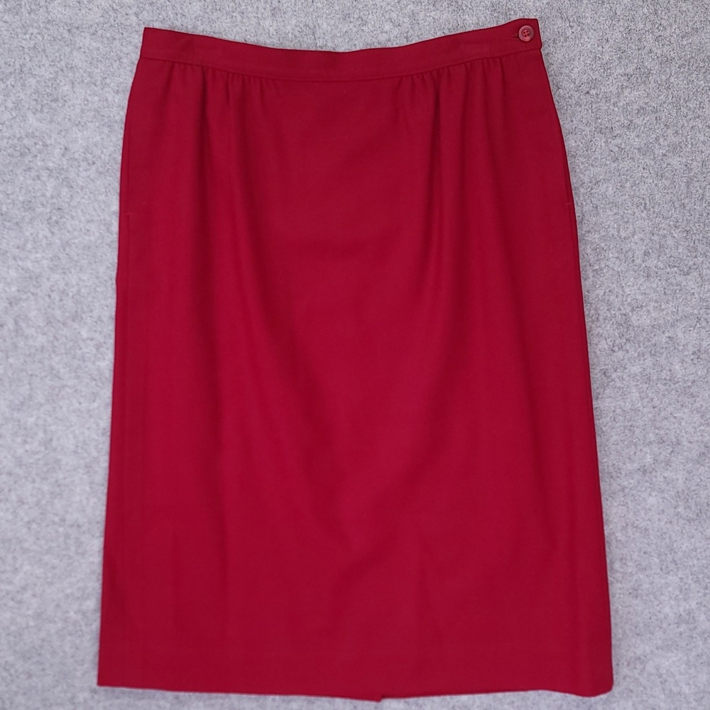 Pendleton Petite Red 100% Virgin Wool Pencil Skirt High Waist USA Size 14